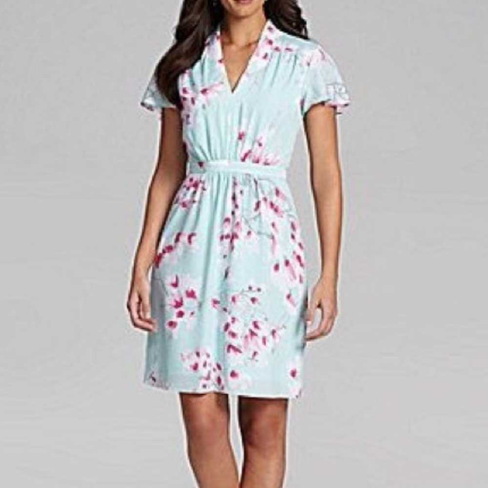 Alex Marie Elise Floral Blossom Promenade Flutter Sleeve Dress Mint Cerise 8